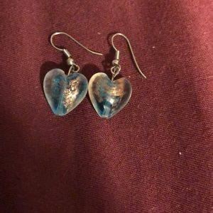 Heart shape blue and gold crystal earrings